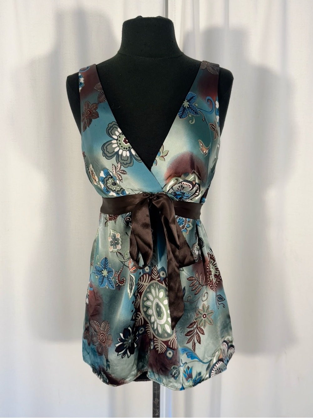 Y2K Gala Silk Floral Wrap Tie Blouse